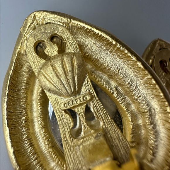 Rare Vintage Gem-Craft Statement Pink Crystal & Gold Signed Clip On Earrings - Picture 7 of 9